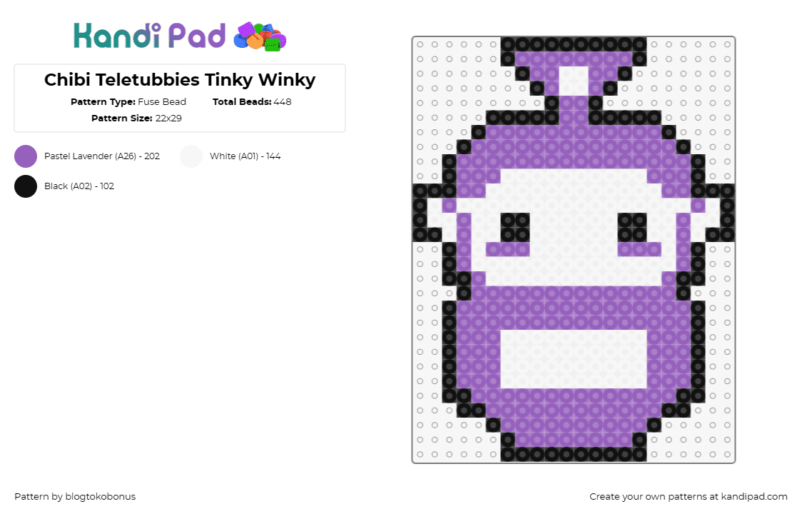 Chibi Teletubbies Tinky Winky - Fuse Bead Pattern by blogtokobonus on Kandi Pad - teletubbies,tinky winky,chibi,nostalgic,television,character,purple