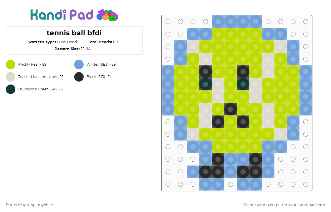 tennis ball bfdi - Fuse Bead Pattern by a_spinnychair on Kandi Pad - light blue,green,bfdi,battle for dream island,tennisball