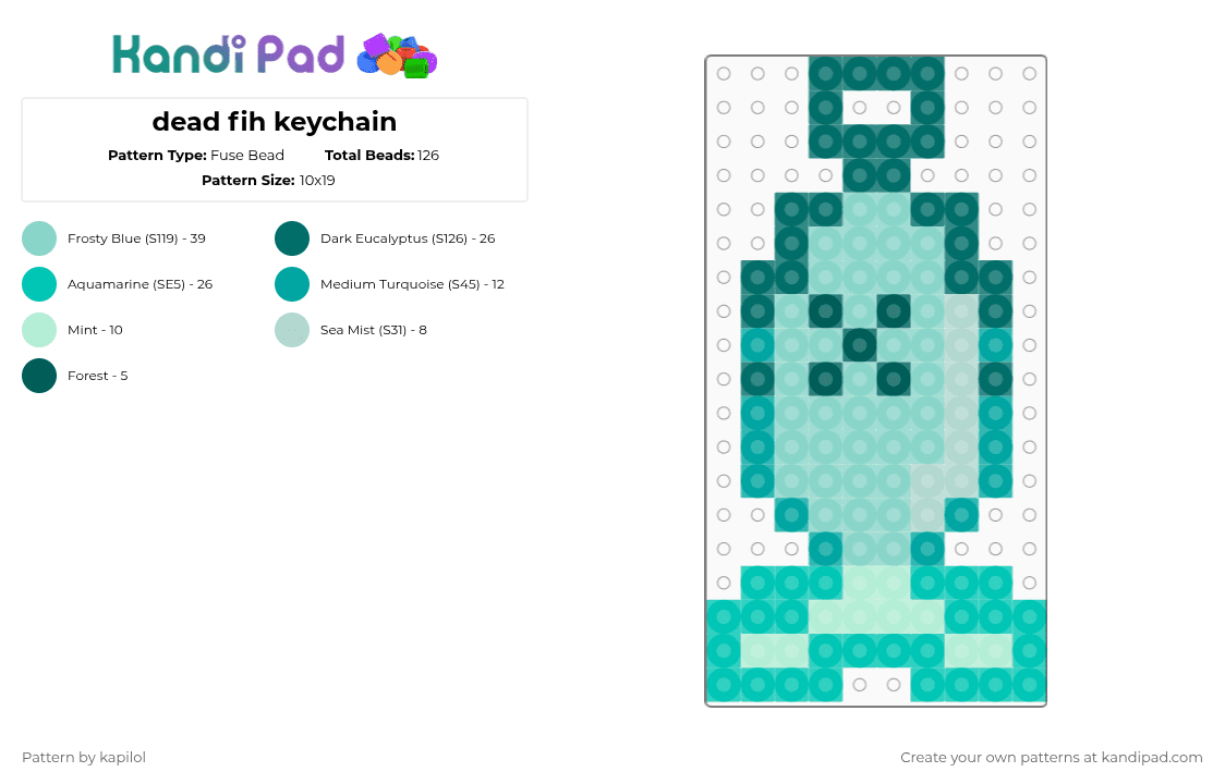 dead fih keychain - Fuse Bead Pattern by kapilol on Kandi Pad - teal,light blue,fish,keychain