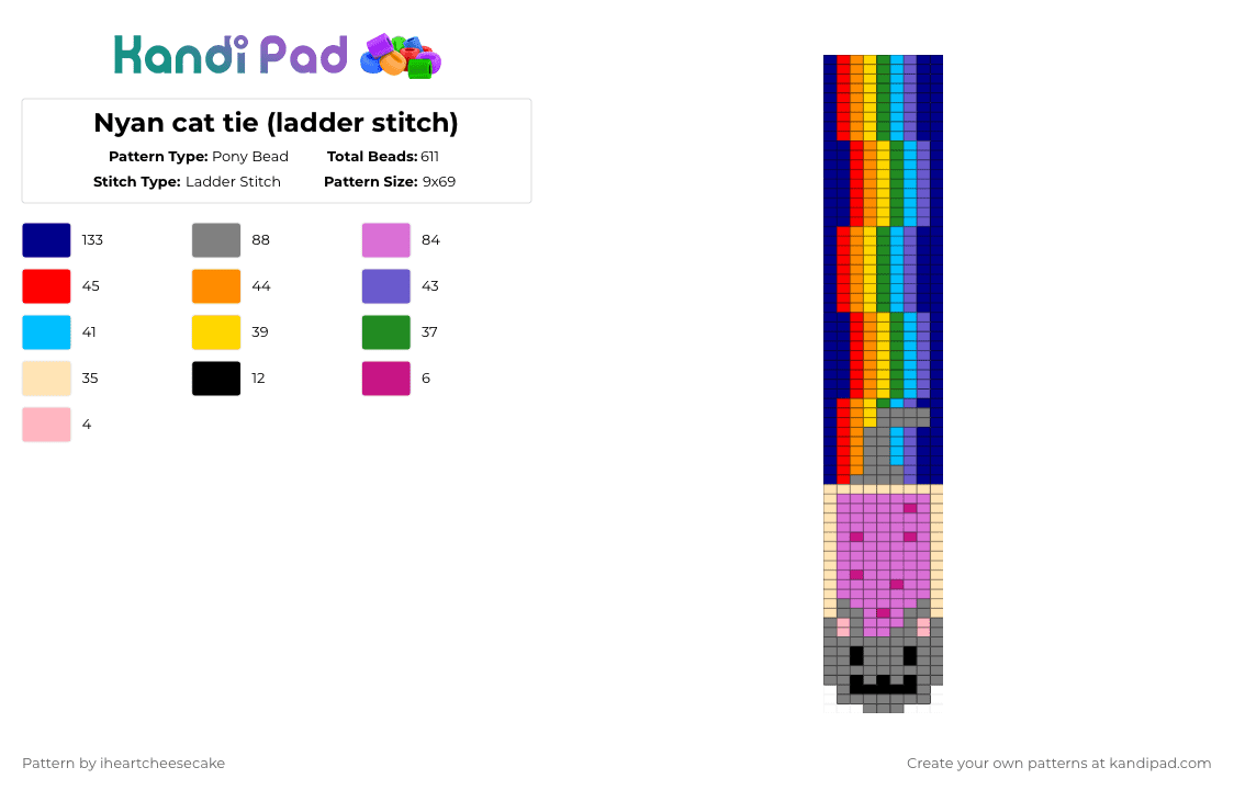 Nyan cat tie (ladder stitch) - Pony Bead Pattern by iheartcheesecake on Kandi Pad - purple,gray,pink