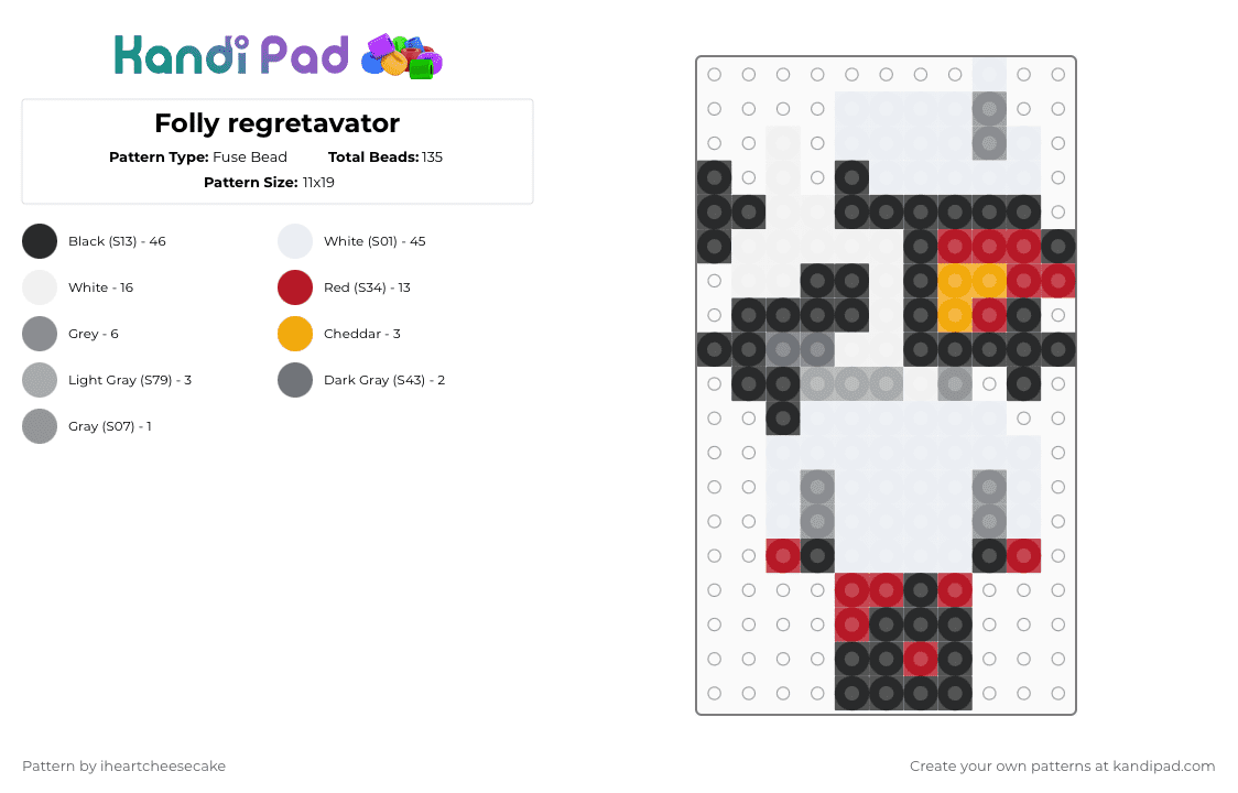 Folly regretavator - Fuse Bead Pattern by iheartcheesecake on Kandi Pad - white,gray,red