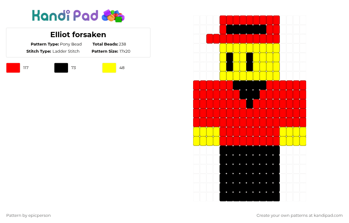 Elliot forsaken - Pony Bead Pattern by epicperson on Kandi Pad - red,yellow,forsaken,elliot,elliot forsaken,forsaken roblox,roblox,elliot roblox,elliot work at a pizza place,work at a pizza place