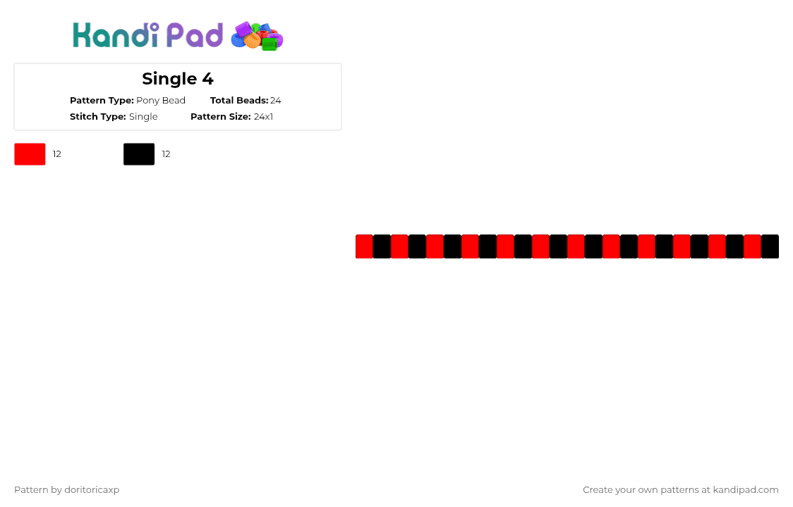 Single 4 - Pony Bead Pattern by doritoricaxp on Kandi Pad - red,black