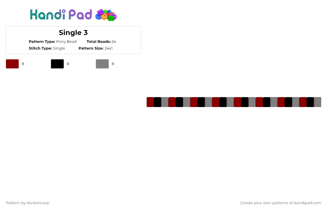 Single 3 - Pony Bead Pattern by doritoricaxp on Kandi Pad - red,gray