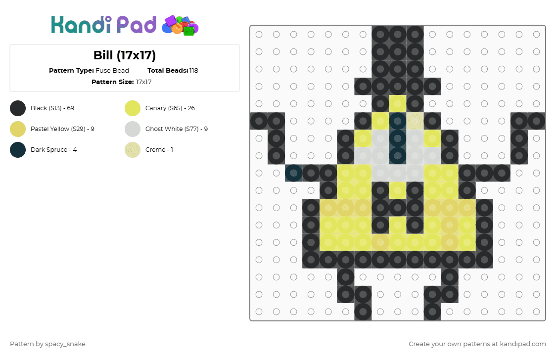 Bill (17x17) - Fuse Bead Pattern by spacy_snake on Kandi Pad - yellow