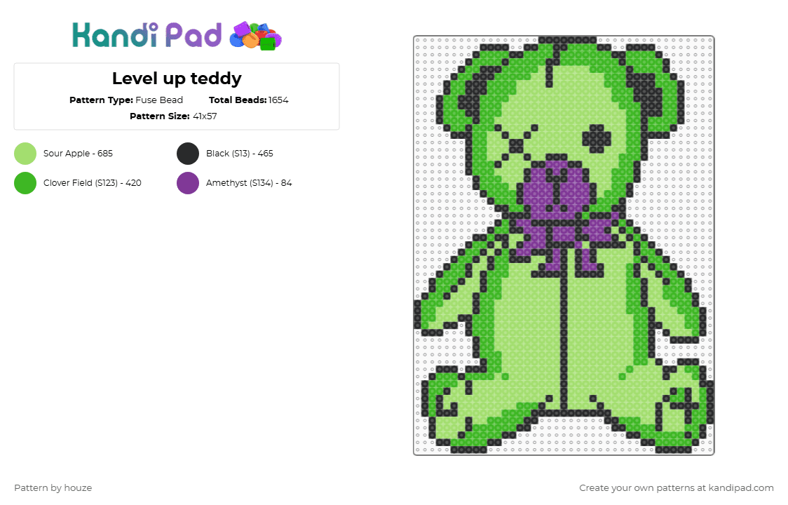 Level up teddy - Fuse Bead Pattern by houze on Kandi Pad - dj,teddy bear,music,edm,animal,green,level up,teddy,bear