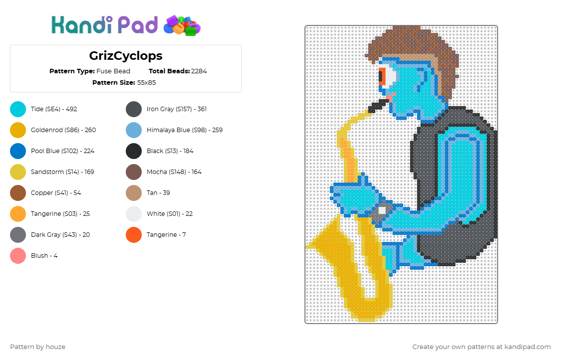 GrizCyclops - Fuse Bead Pattern by houze on Kandi Pad - colorful, griz, griztronics, orange, purple, subtronics, tan
