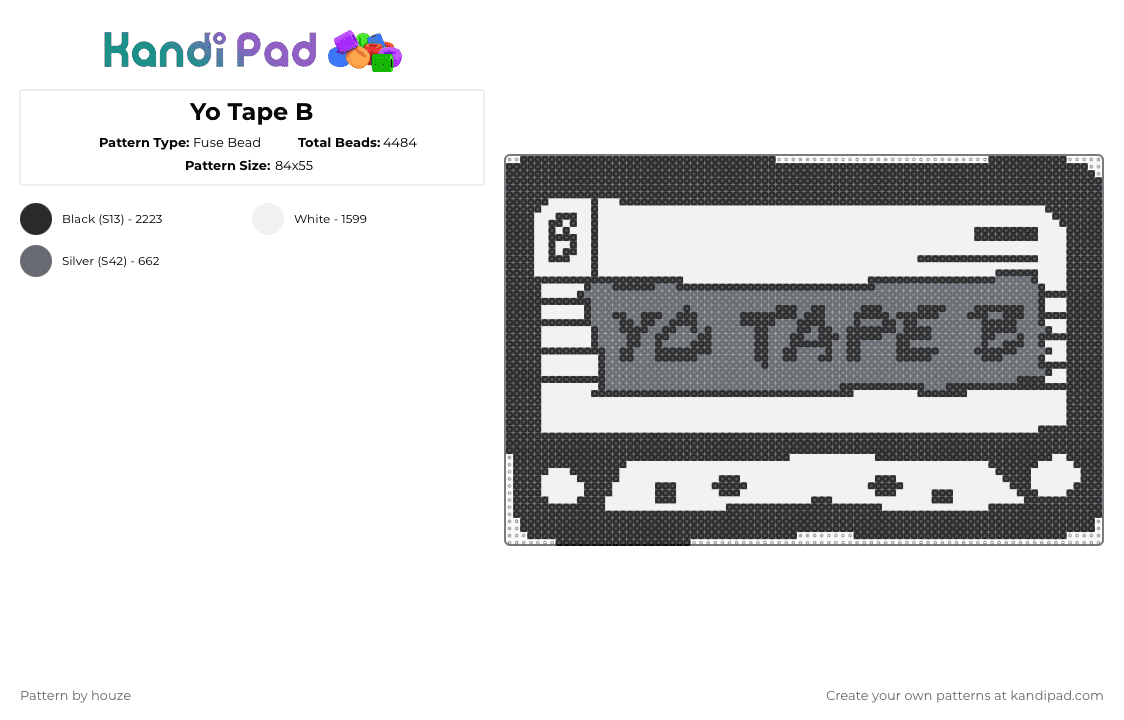 Yo Tape B - Fuse Bead Pattern by houze on Kandi Pad - tape b,cassette,dj,edm,music,white,gray