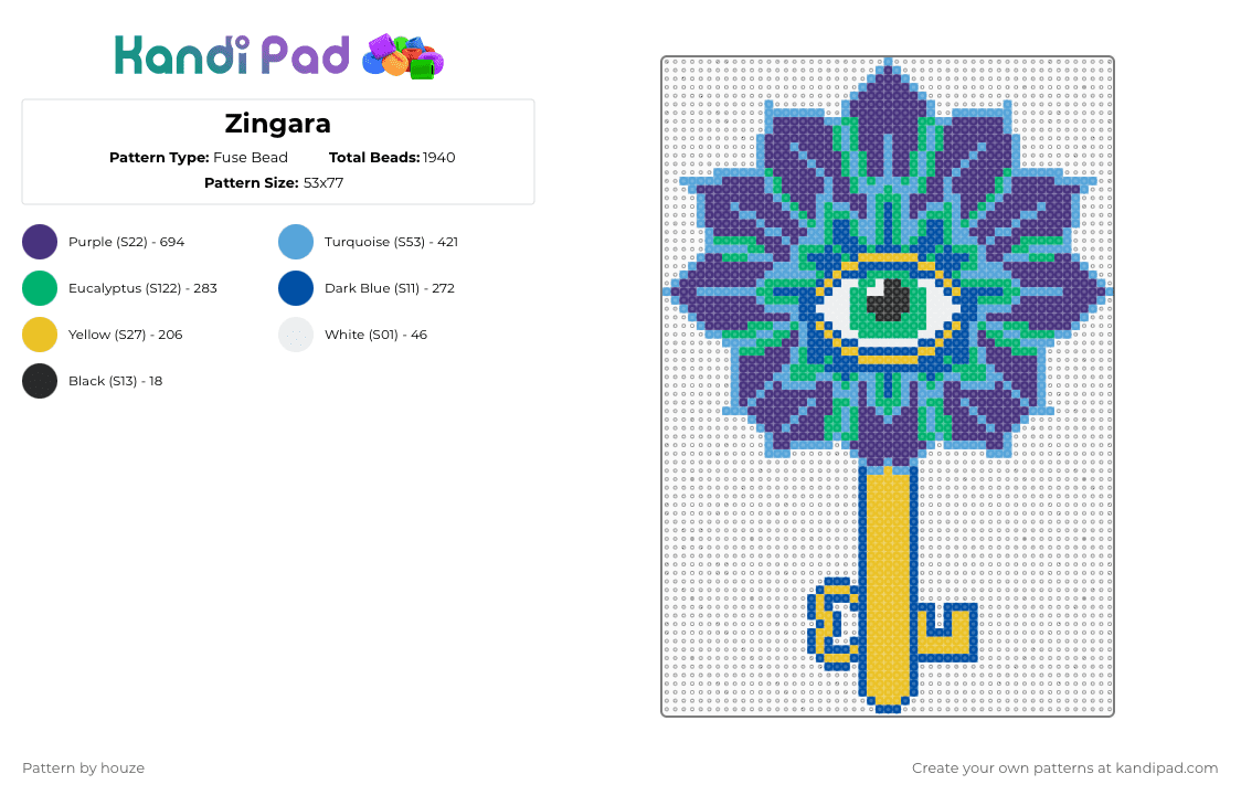 Zingara - Fuse Bead Pattern by houze on Kandi Pad - light blue,purple,zingara,key,third eye