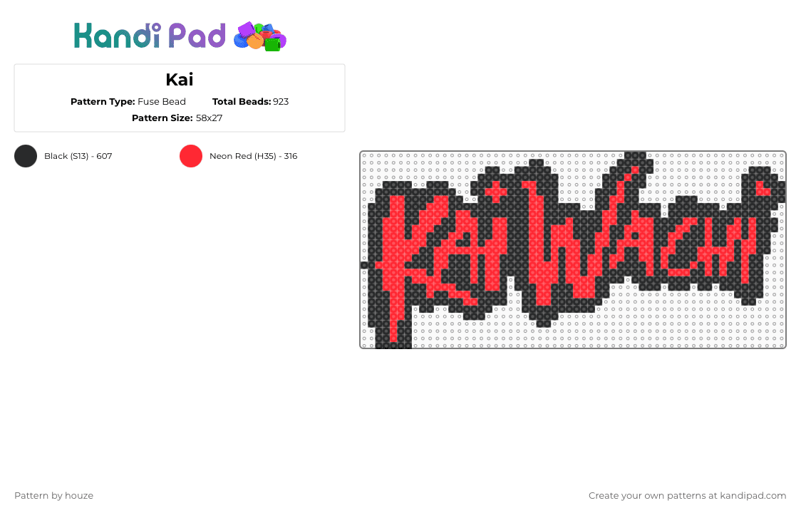 Kai - Fuse Bead Pattern by houze on Kandi Pad - black,red