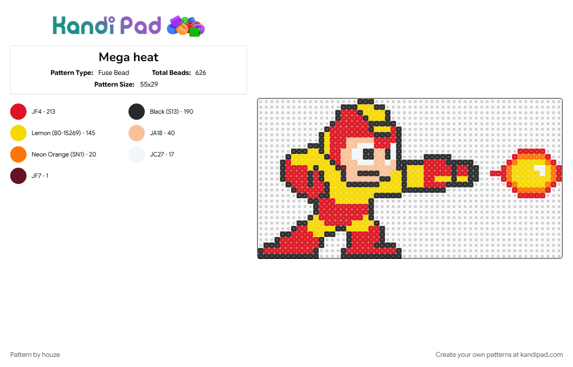 Mega heat - Fuse Bead Pattern by houze on Kandi Pad - red, yellow