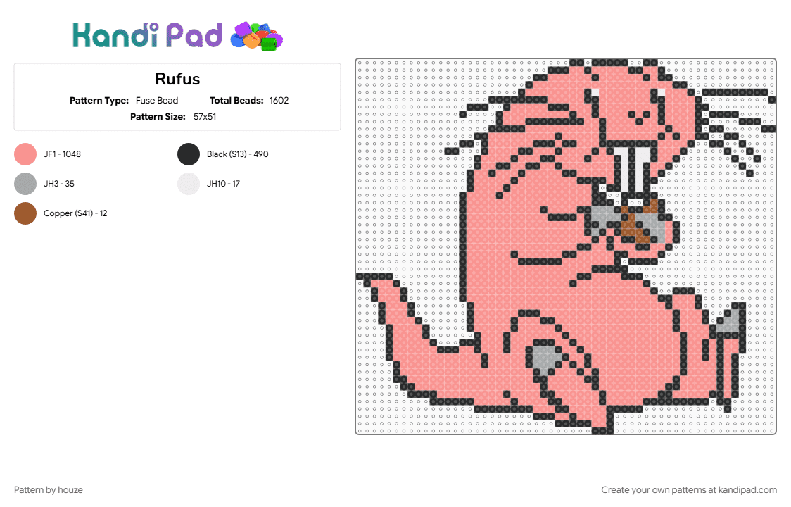 Rufus - Fuse Bead Pattern by houze on Kandi Pad - beige, kim possible, naked mole rat, rufus