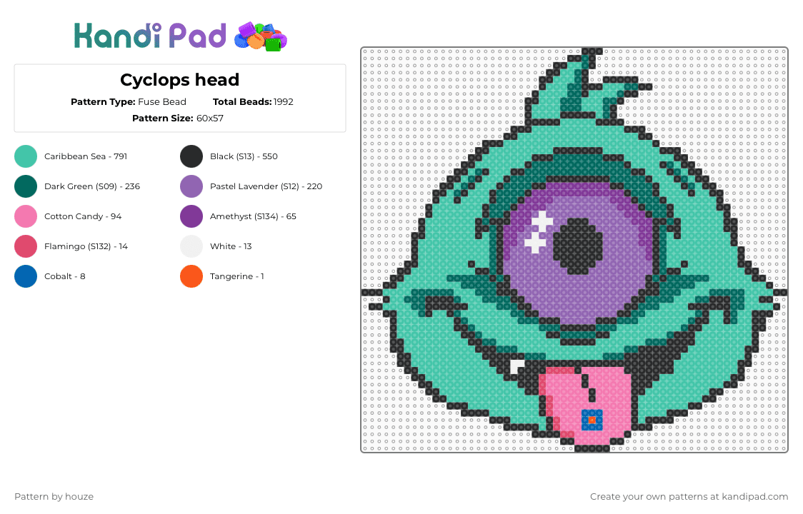 Cyclops head - Fuse Bead Pattern by houze on Kandi Pad - pink,teal,subtronics,cyclops