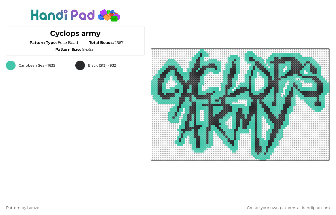 Cyclops army - Fuse Bead Pattern by houze on Kandi Pad - cyclops army,subtronics,dj,music,edm,black,teal