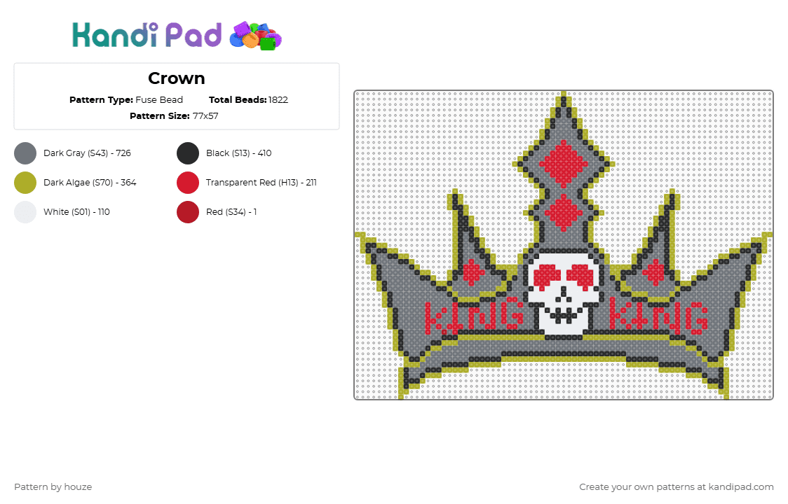 Crown - Fuse Bead Pattern by houze on Kandi Pad - gray,sullivan king,king,crown