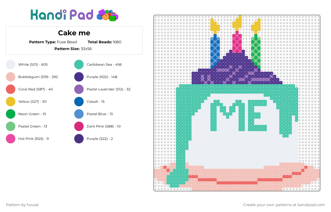 Cake me - Fuse Bead Pattern by houze on Kandi Pad - white,teal,beige,purple,steve,aoki,steve aoki,cake,cake me