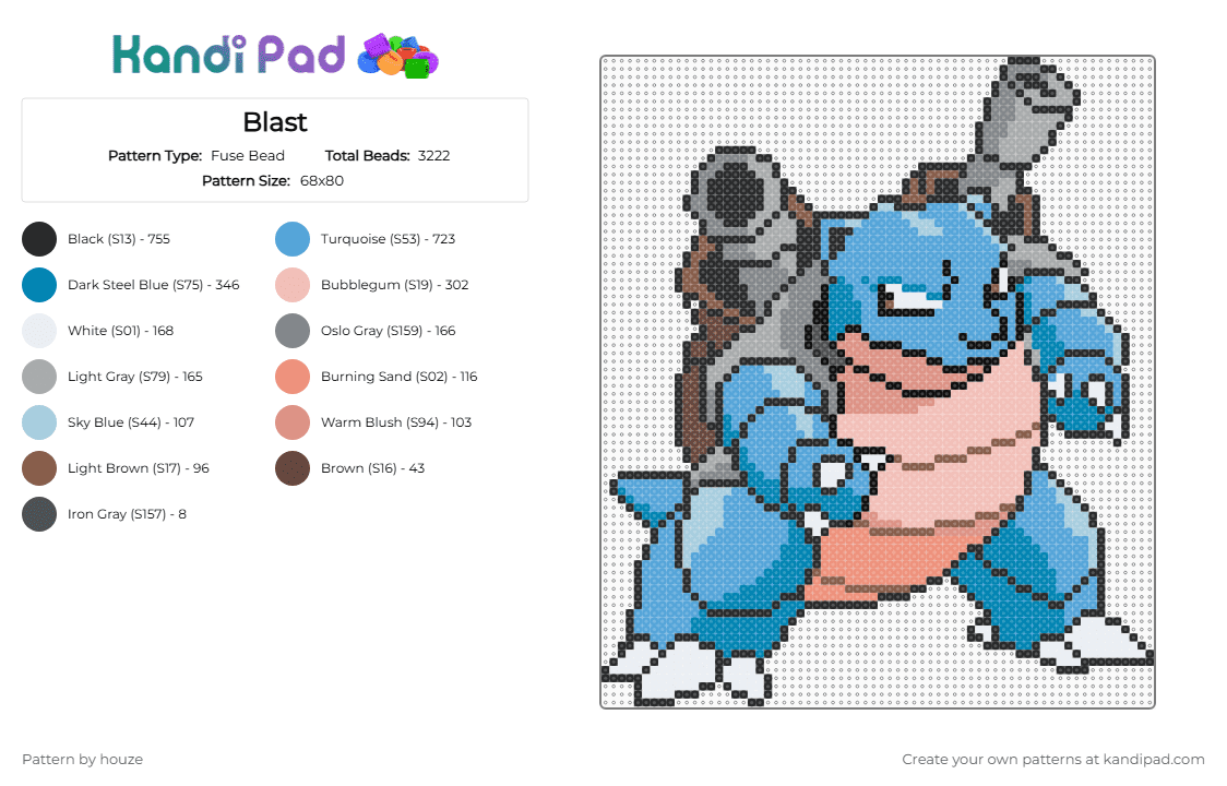 Blast - Fuse Bead Pattern by houze on Kandi Pad - blastoise,pokemon,gaming,video game,beige,gray,light blue