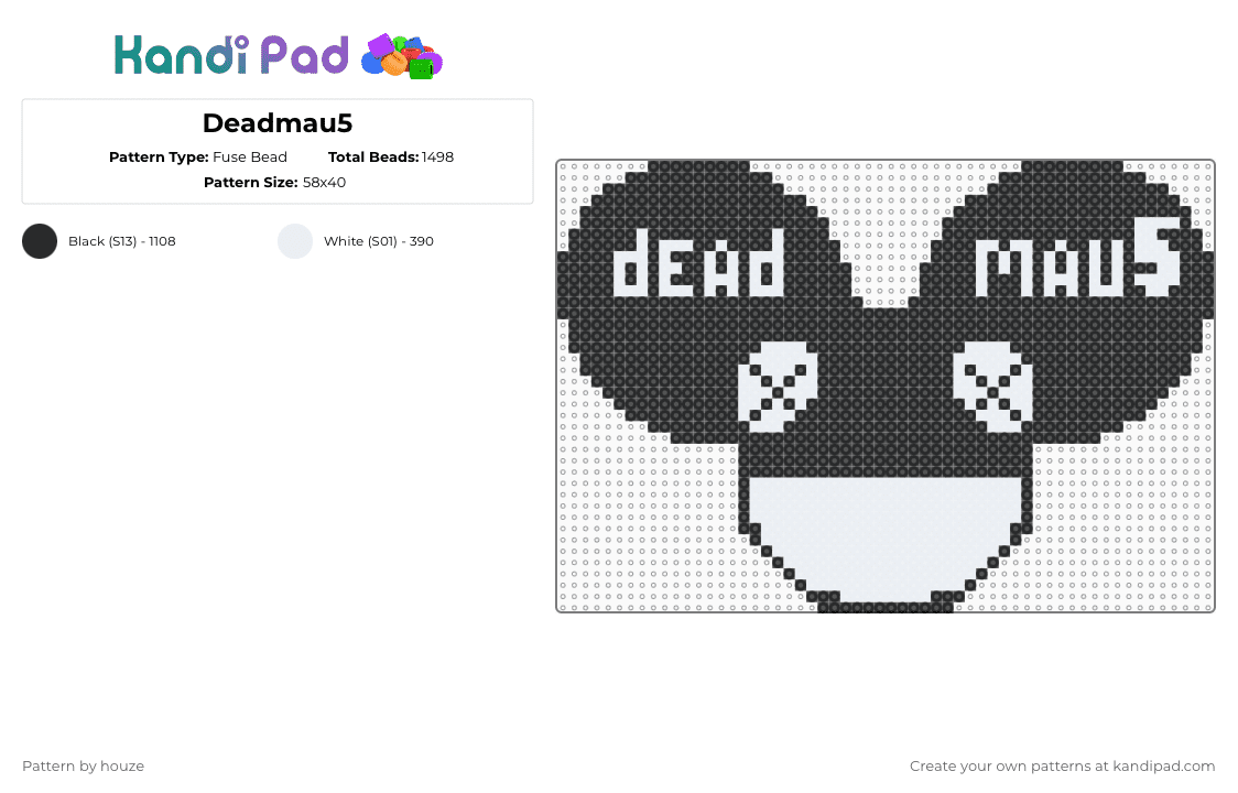 Deadmau5 - Fuse Bead Pattern by houze on Kandi Pad - black, white