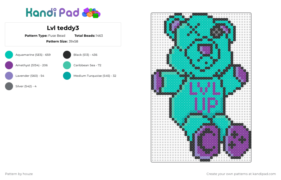Lvl teddy3 - Fuse Bead Pattern by houze on Kandi Pad - level up,teddy bear,edm,dj,music,teal