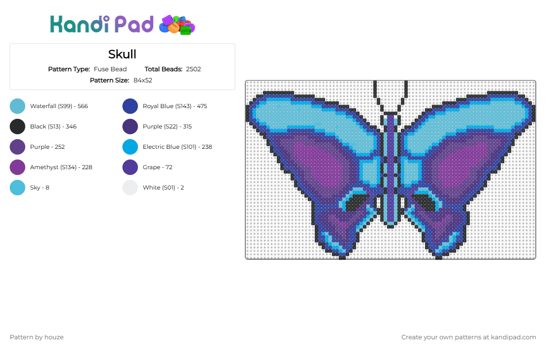 Skull - Fuse Bead Pattern by houze on Kandi Pad - purple,light blue