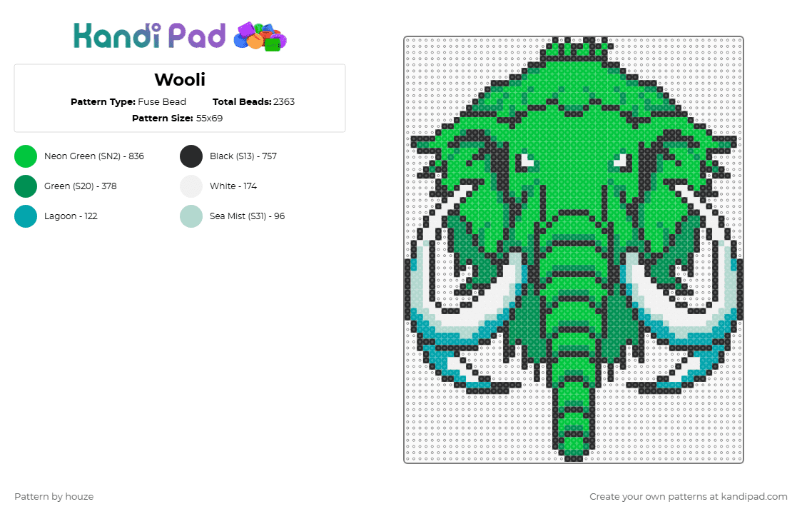 Wooli - Fuse Bead Pattern by houze on Kandi Pad - dj,music,edm,logo,prehistoric,green,wooli,mammoth