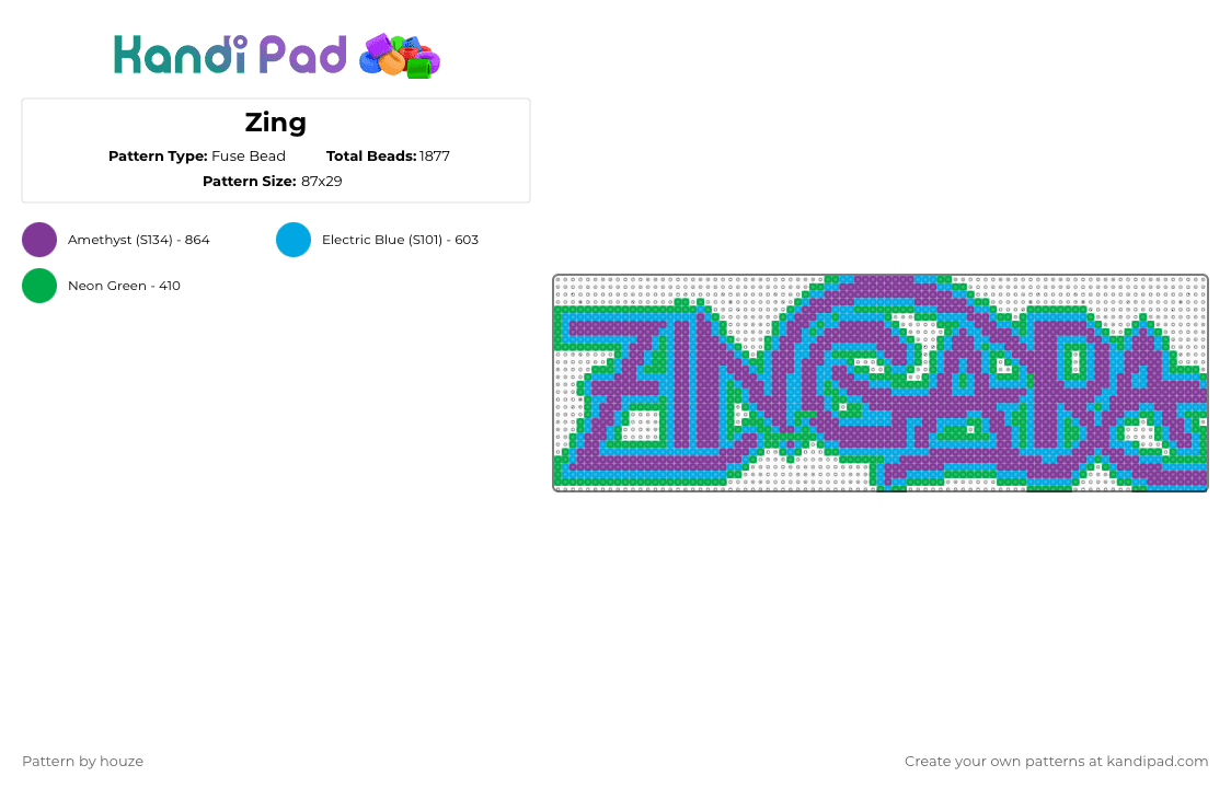 Zing - Fuse Bead Pattern by houze on Kandi Pad - zingara,logo,dj,music,pink,light blue