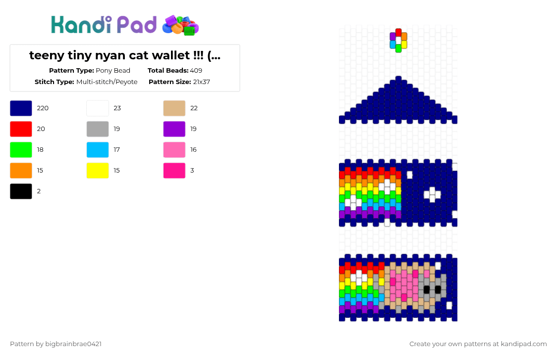 teeny tiny nyan cat wallet !!! (private !!!) - Pony Bead Pattern by bigbrainbrae0421 on Kandi Pad - purple