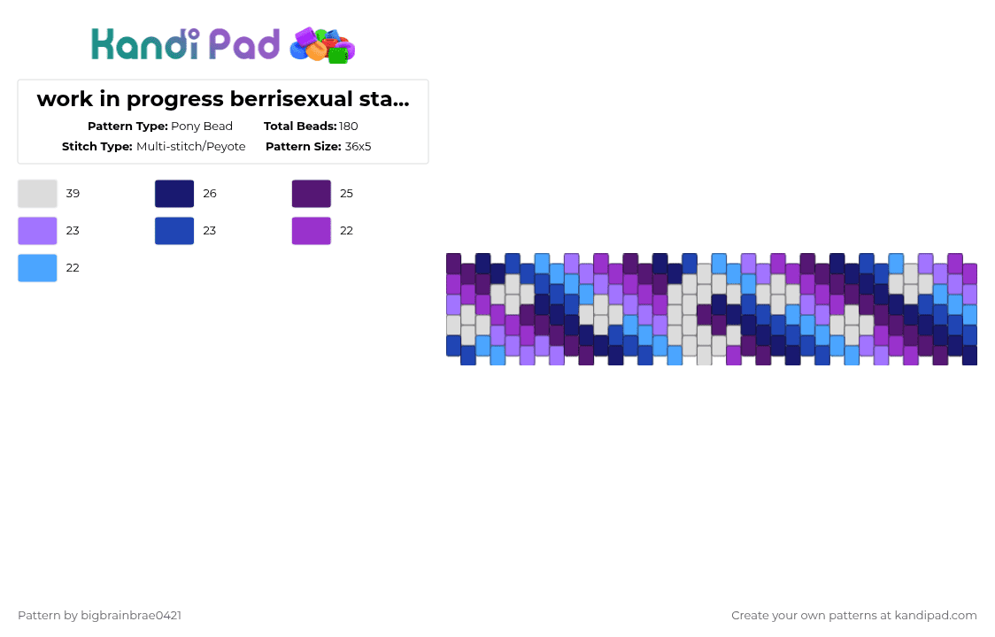 subtle berrisexual star/ space cuff - Pony Bead Pattern by bigbrainbrae0421 on Kandi Pad - purple