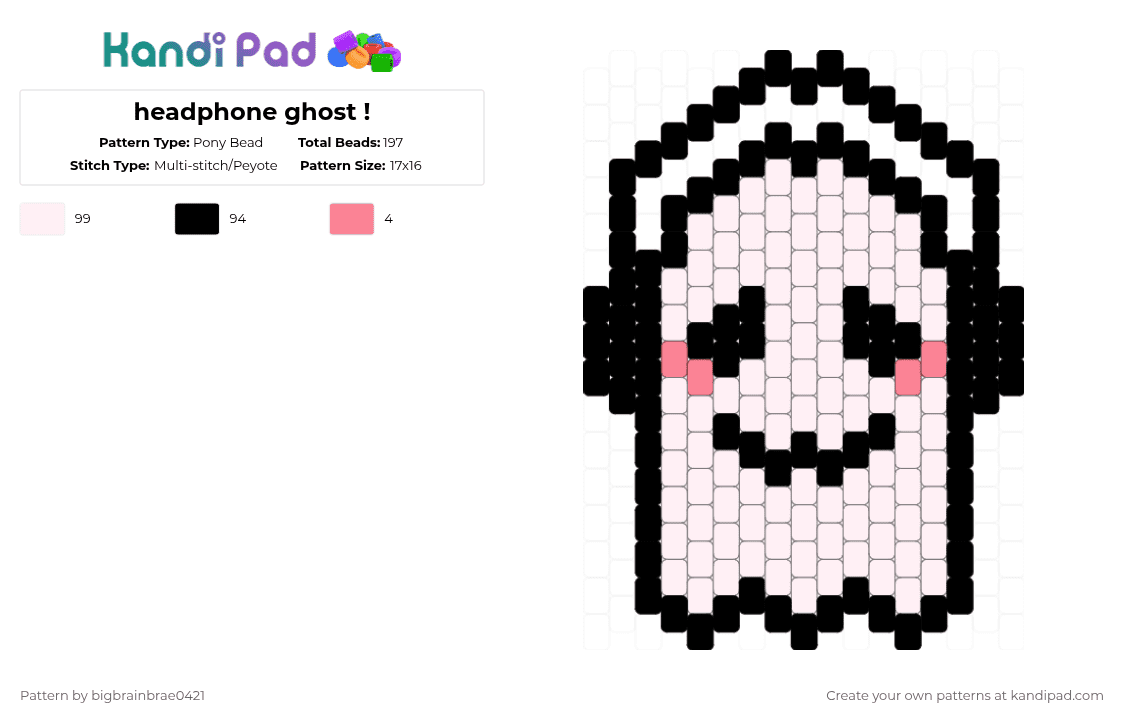 headphone ghost ! - Pony Bead Pattern by bigbrainbrae0421 on Kandi Pad - white