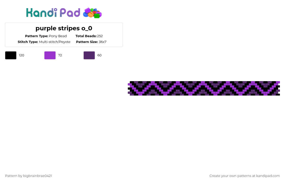 purple stripes o_0 - Pony Bead Pattern by bigbrainbrae0421 on Kandi Pad - zig zag,cuff,purple,black