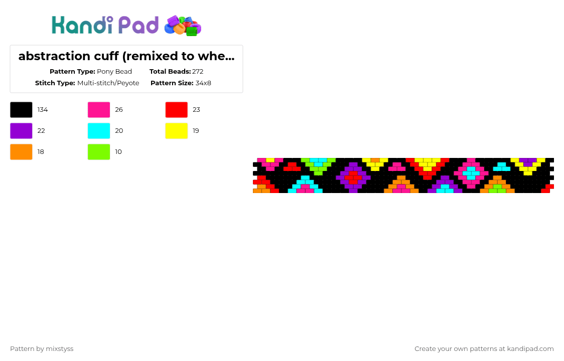 abstraction cuff (remixed to where it\'s bigger, creds to owner) - Pony Bead Pattern by mixstyss on Kandi Pad - black,red,purple,yellow,colorful,tadc,the amazing digital circus,kaufmo