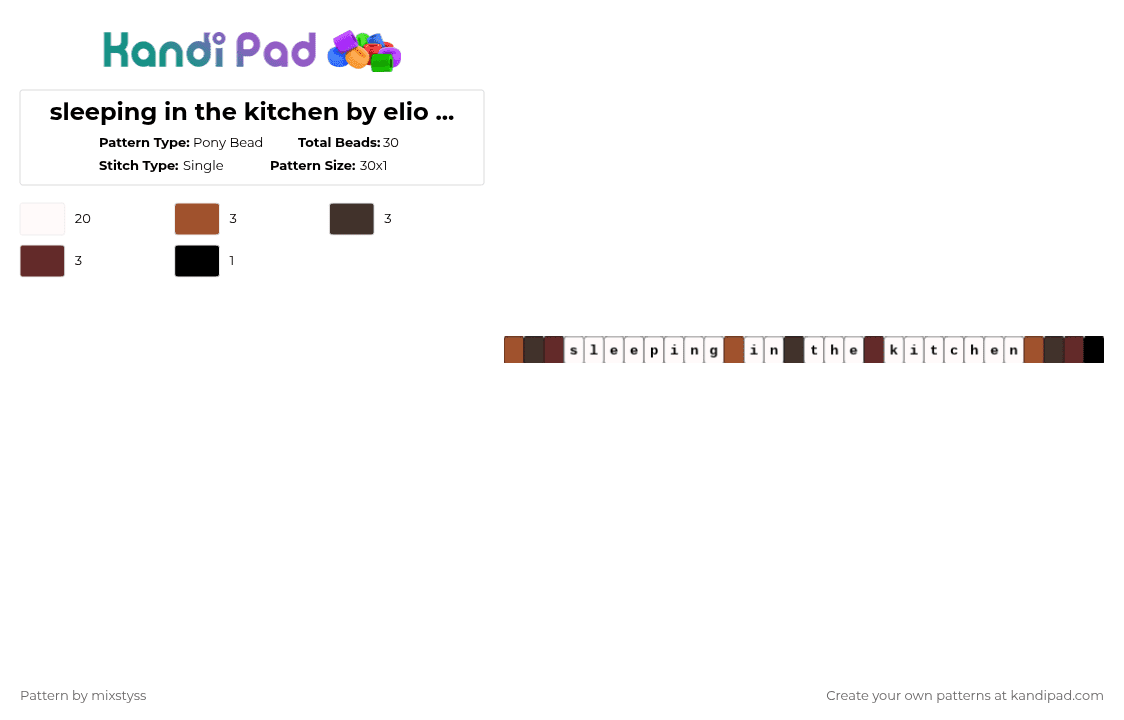 sleeping in the kitchen by elio mei single for cotd - Pony Bead Pattern by mixstyss on Kandi Pad - white,red,brown,cotdkitchen