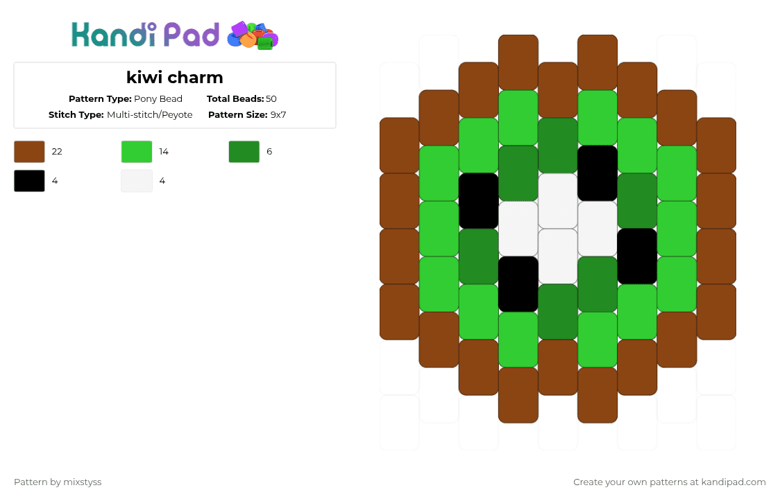 kiwi charm - Pony Bead Pattern by mixstyss on Kandi Pad - red,green