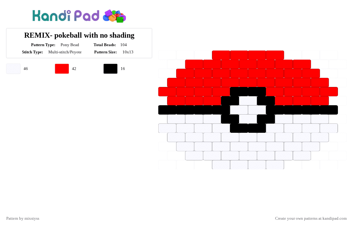 REMIX- pokeball with no shading - Pony Bead Pattern by mixstyss on Kandi Pad - peyote, pokeball, pokemon, red, white