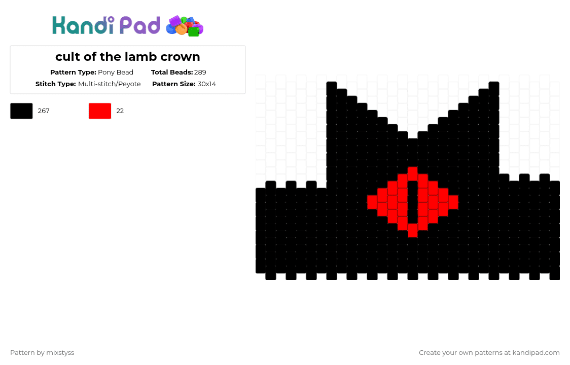 cult of the lamb crown - Pony Bead Pattern by mixstyss on Kandi Pad - black,cotdcrowns