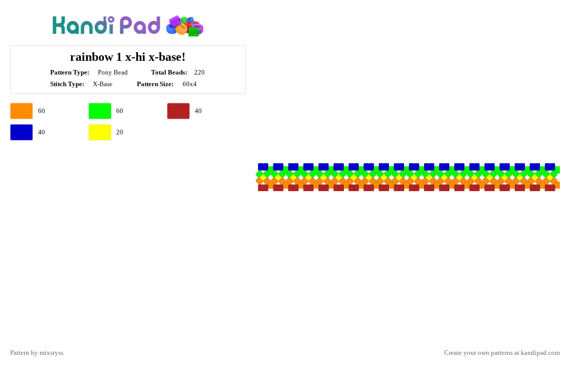 rainbow 1 x-hi x-base! - Pony Bead Pattern by mixstyss on Kandi Pad - orange,green
