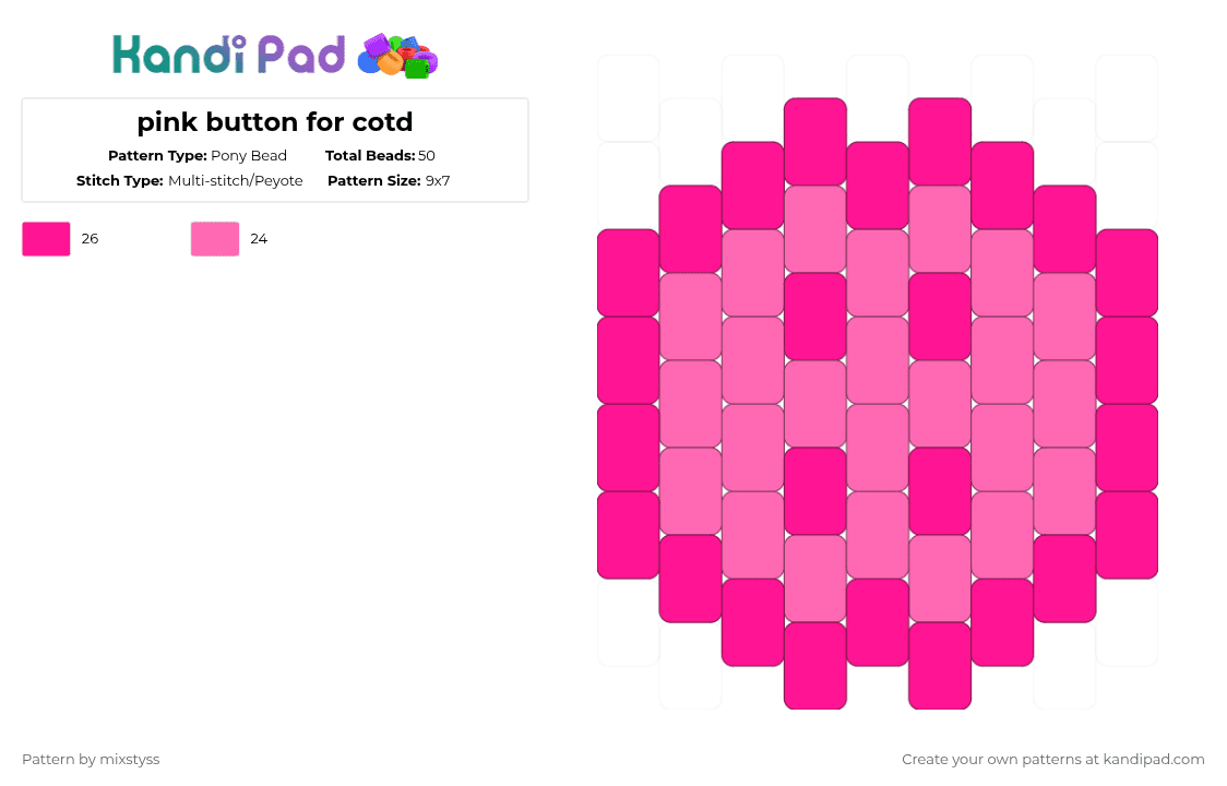 pink button for cotd - Pony Bead Pattern by mixstyss on Kandi Pad - pink,cotdbuttons