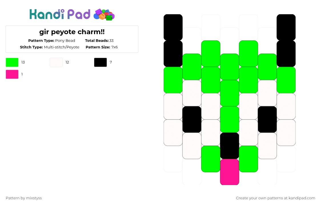 gir peyote charm!! - Pony Bead Pattern by mixstyss on Kandi Pad - green