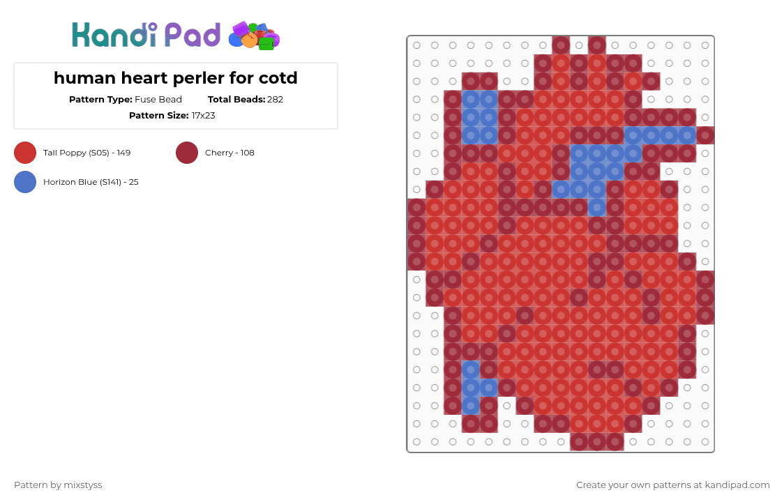 human heart perler for cotd - Fuse Bead Pattern by mixstyss on Kandi Pad - red,cotdhearts