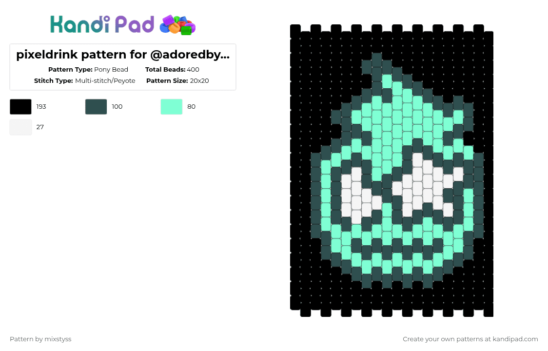 pixeldrink pattern for @adoredbynat!! - Pony Bead Pattern by mixstyss on Kandi Pad - teal,gray