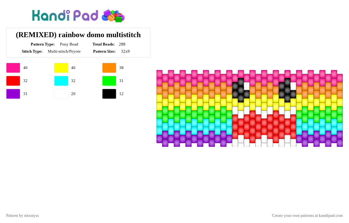 (REMIXED) rainbow domo multistitch - Pony Bead Pattern by mixstyss on Kandi Pad - pink,orange,yellow