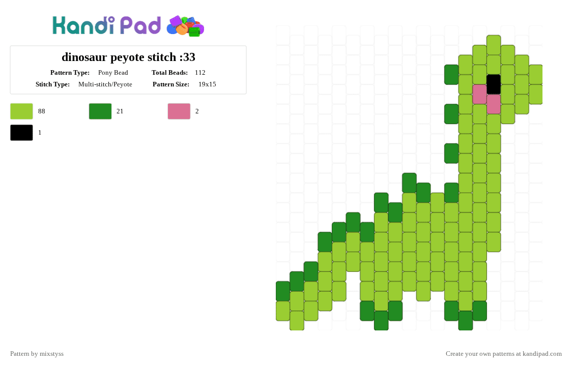 dinosaur peyote stitch :33 - Pony Bead Pattern by mixstyss on Kandi Pad - green
