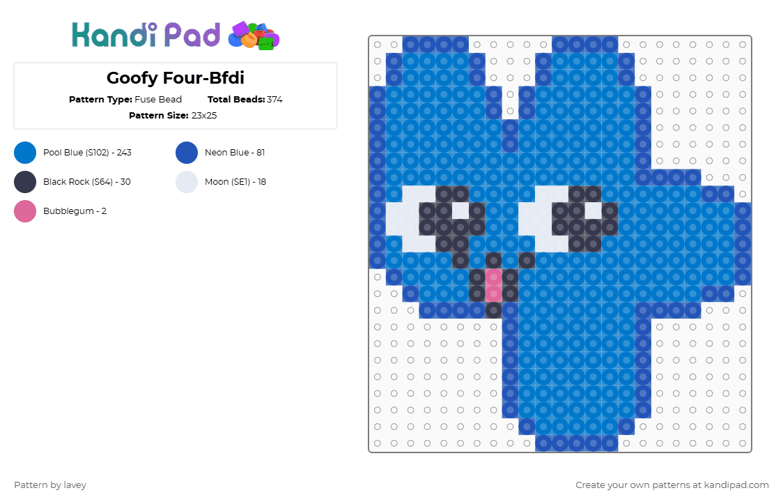 Goofy Four-Bfdi - Fuse Bead Pattern by lavey on Kandi Pad - blue