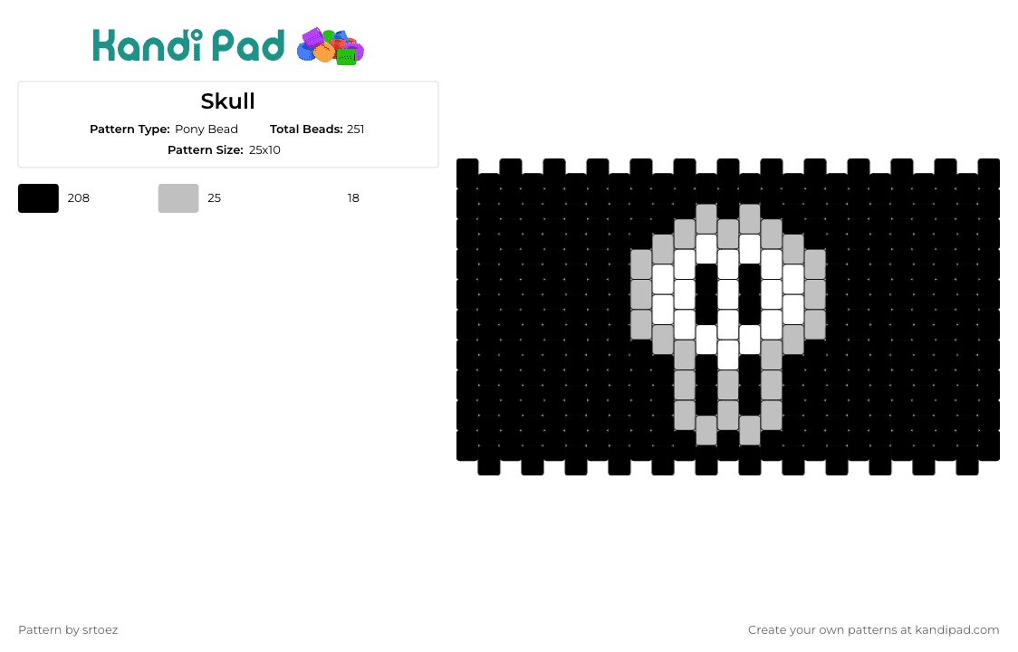Skull - Pony Bead Pattern by srtoez on Kandi Pad - skull,spooky,halloween,cuff,monochrome,white,black
