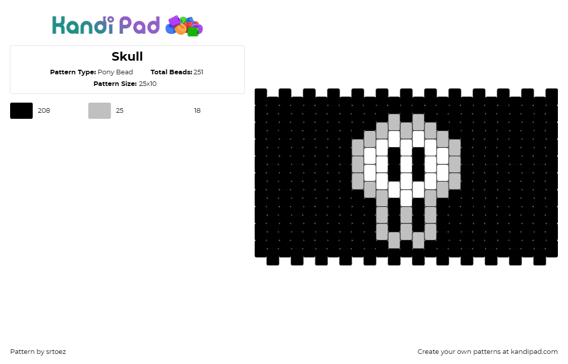 Skull - Pony Bead Pattern by srtoez on Kandi Pad - skull,spooky,halloween,cuff,monochrome,white,black