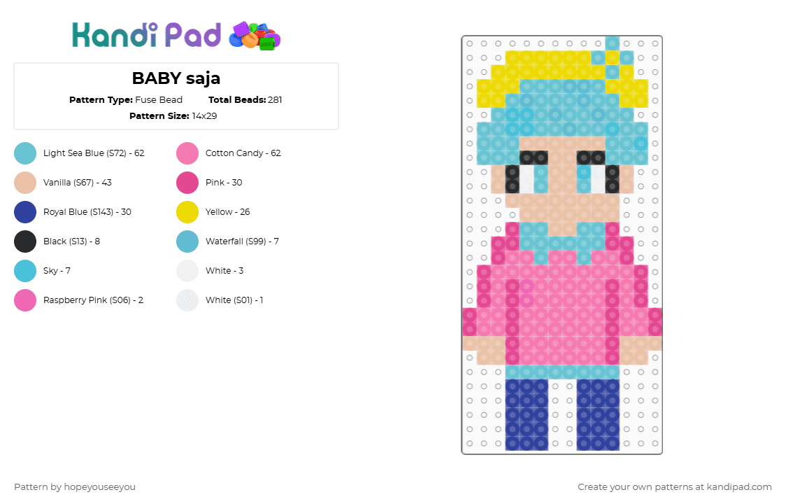 BABY saja - Fuse Bead Pattern by hopeyouseeyou on Kandi Pad - light blue,pink