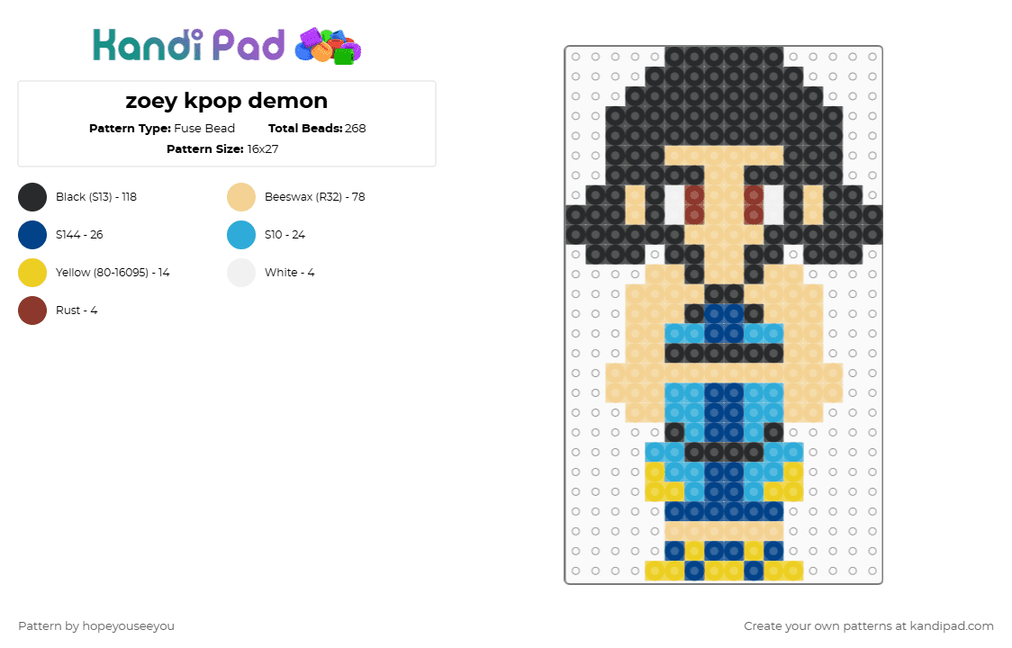 zoey kpop demon - Fuse Bead Pattern by hopeyouseeyou on Kandi Pad - black,beige,cotdhashtags