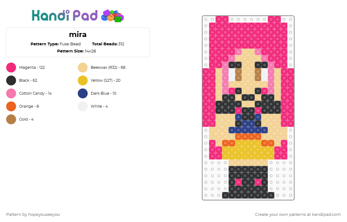 mira - Fuse Bead Pattern by hopeyouseeyou on Kandi Pad - pink,beige