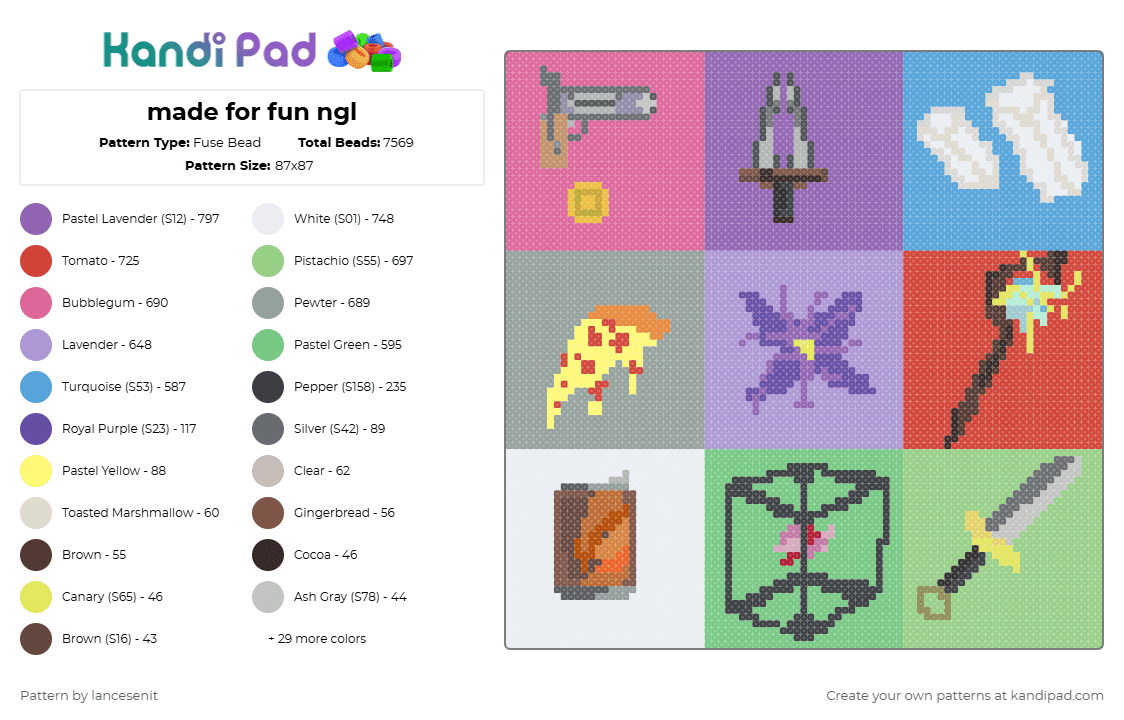 made for fun ngl - Fuse Bead Pattern by lancesenit on Kandi Pad - pink,light blue,teal,colorful