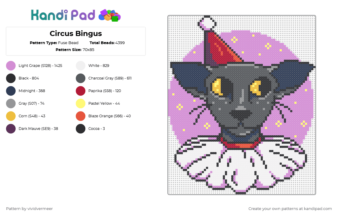Circus Bingus - Fuse Bead Pattern by vividvermeer on Kandi Pad - pink,gray